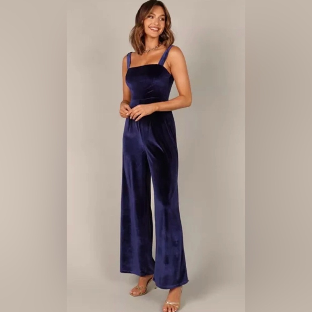 Petal & Pup Elegant Blue Velvet Jumpsuit